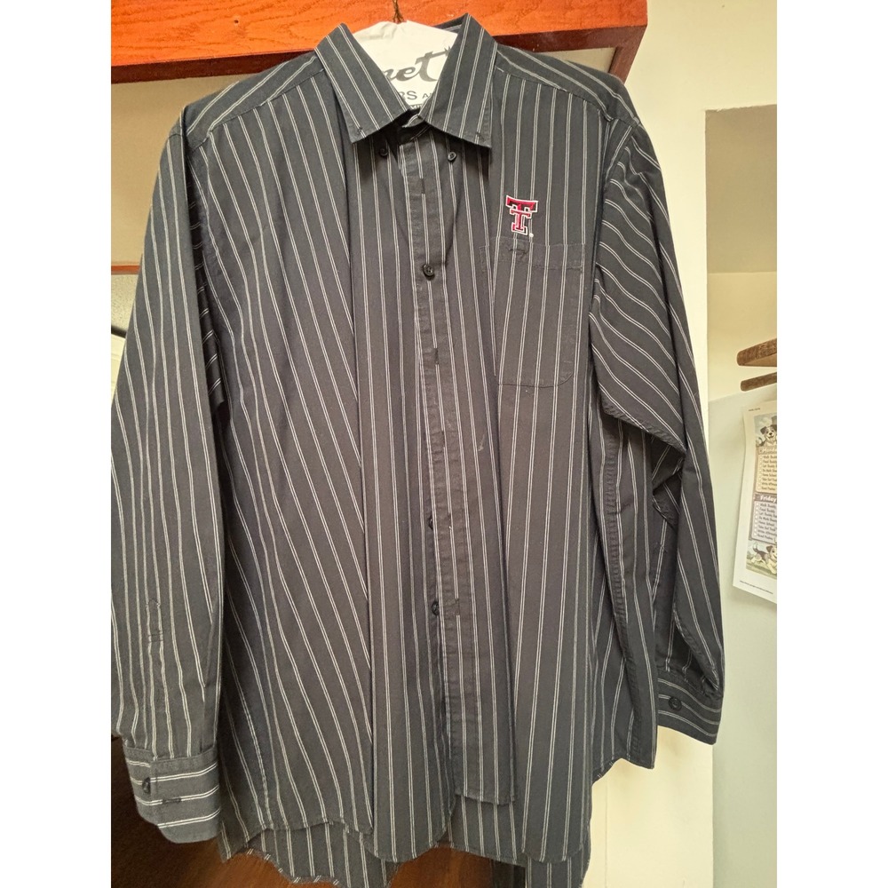 Antigua Texas Tech‎ Mens XL Button Down Shirt Pinstripe Grey Long Sleeve NCAA